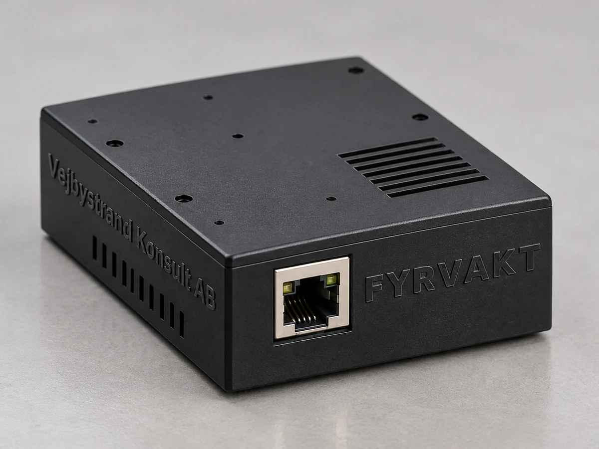 Fyrvakt, en svart nätverkslåda med Ethernet-port